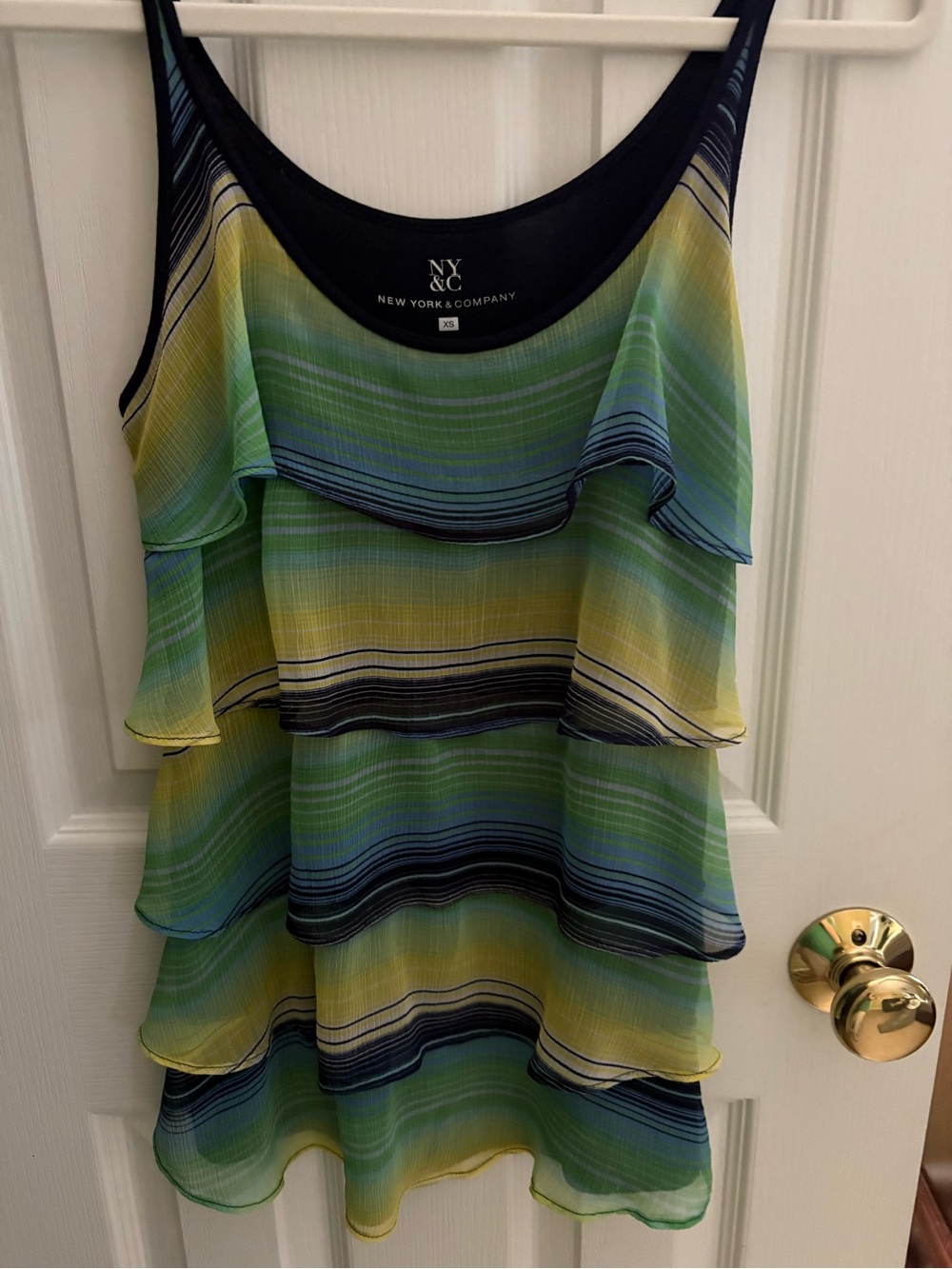 New York & Company Ruffle Tank Top in Blue & Green - perfect vacation top!